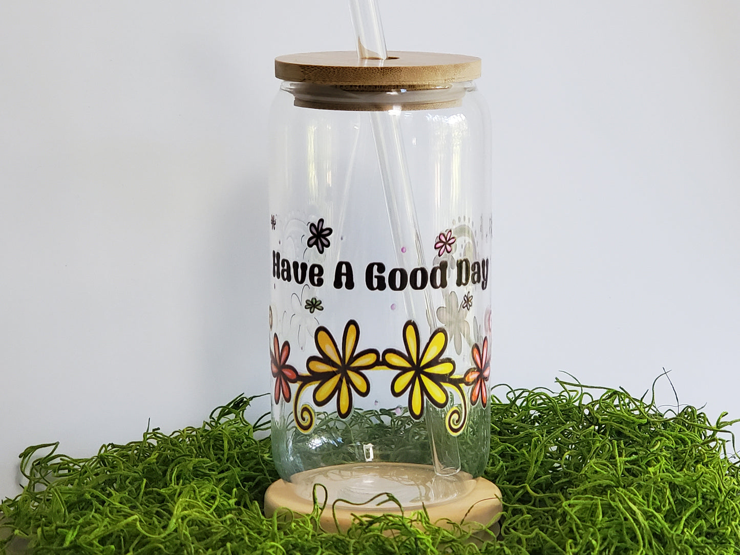 Retro Floral Glass Can - 16 oz.