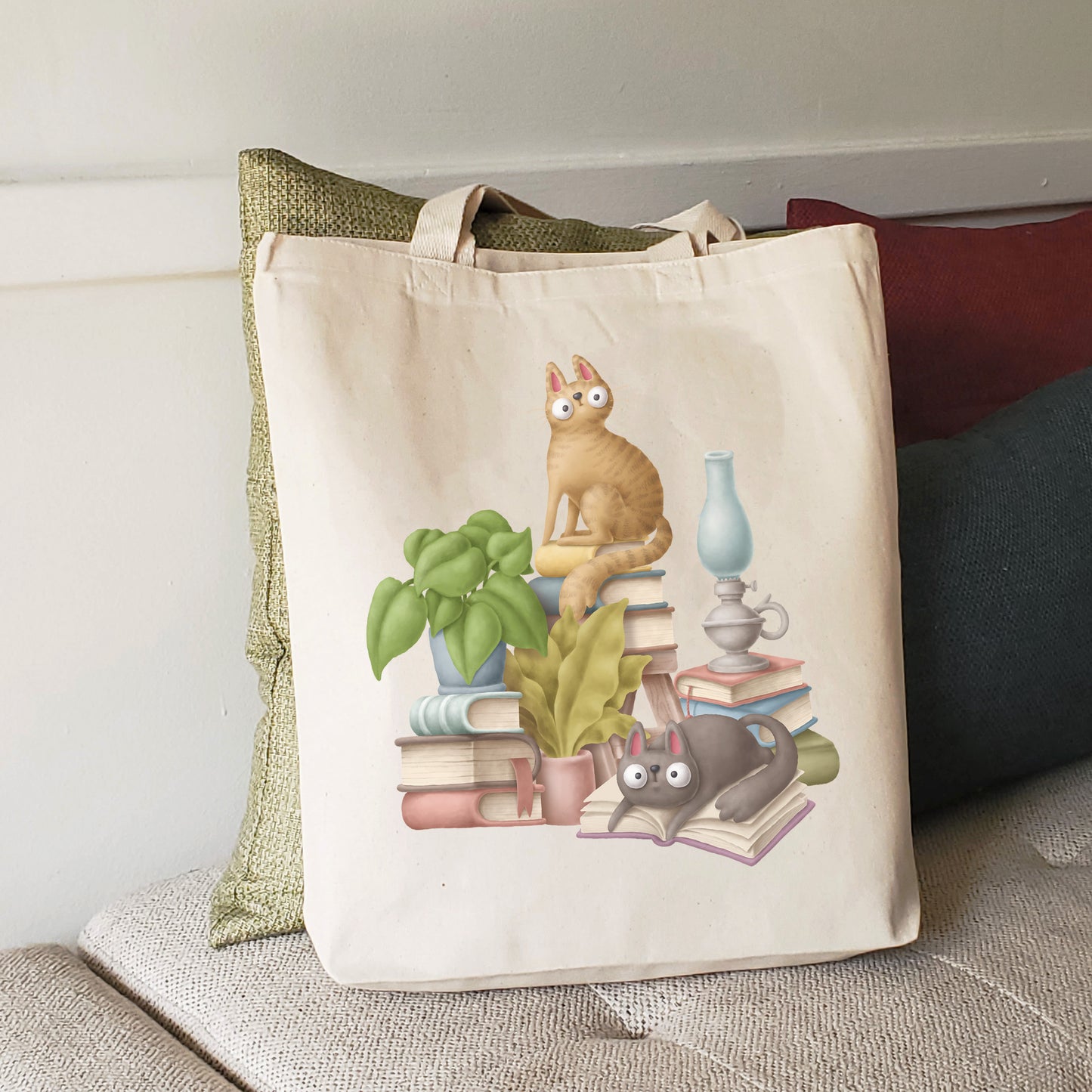 Books & Cats Canvas Tote Bag