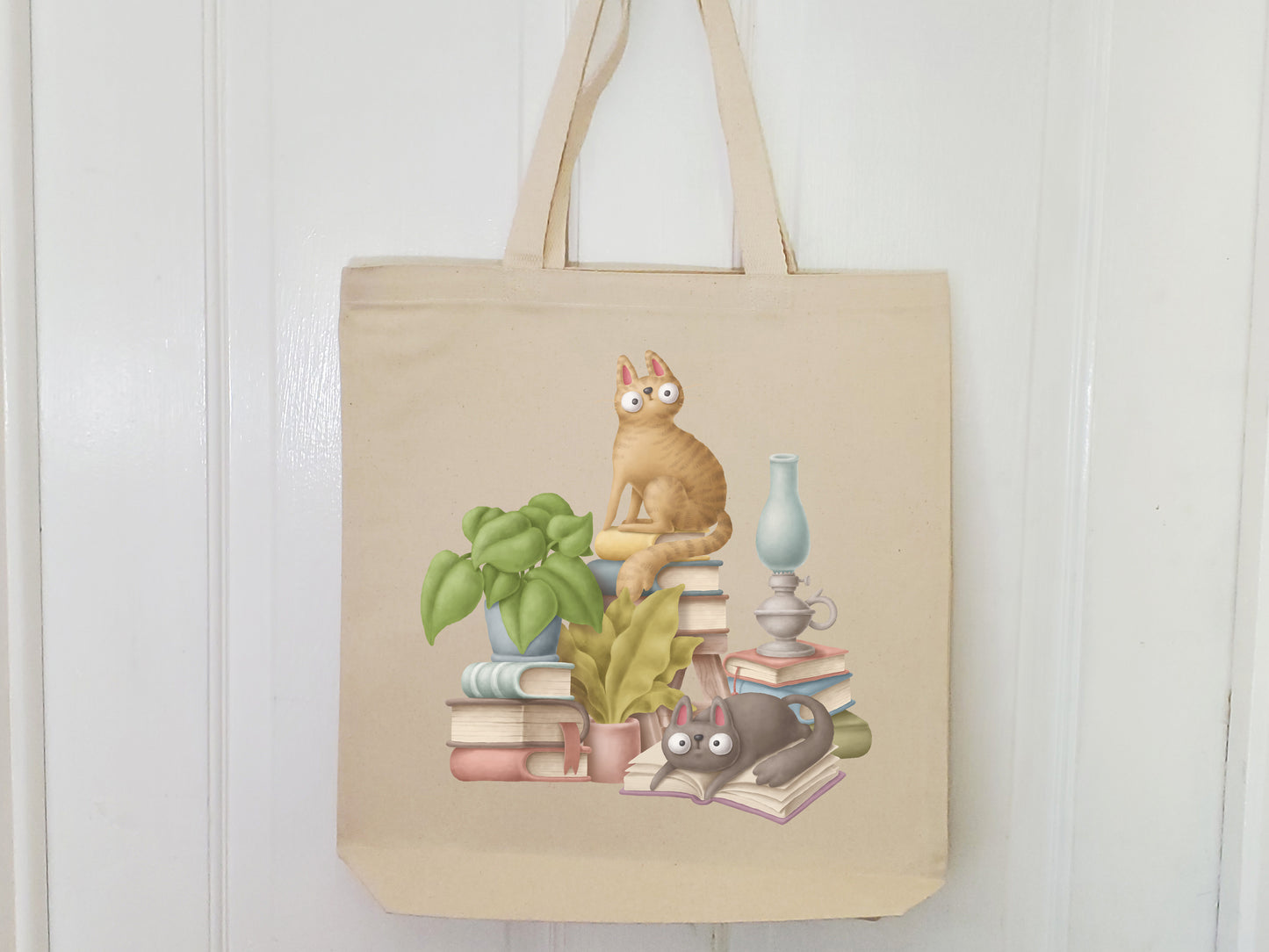 Books & Cats Canvas Tote Bag