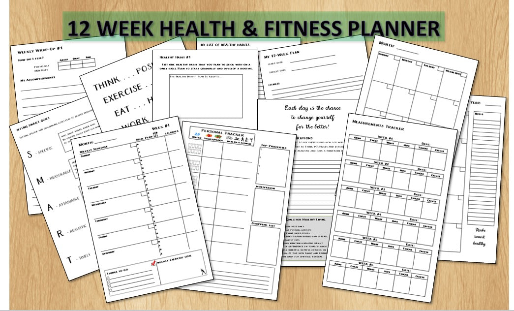 Health & Fitness Planner - 12 Week Fitness Journal - BLACK